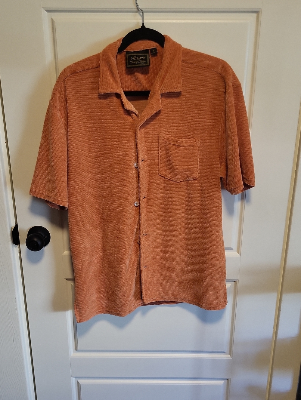Mausie Short-Sleeve Terry Button-Down Shirt - Rust Orange